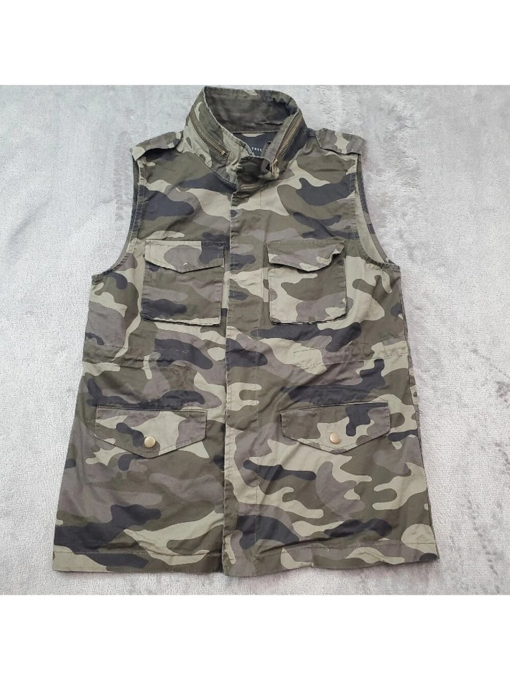 Womens Camo Vest Jacket Cotton Small Military Cargo Grunge Indie Biker Outdoor